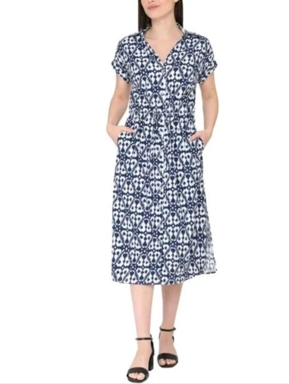 Jewel Badgley Mischka Short Sleeve Button Front Dress With Pockets Size Large